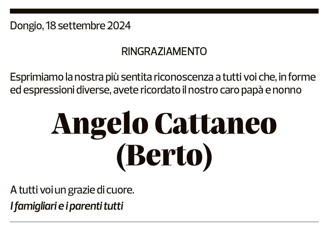 Annuncio funebre Angelo Cattaneo