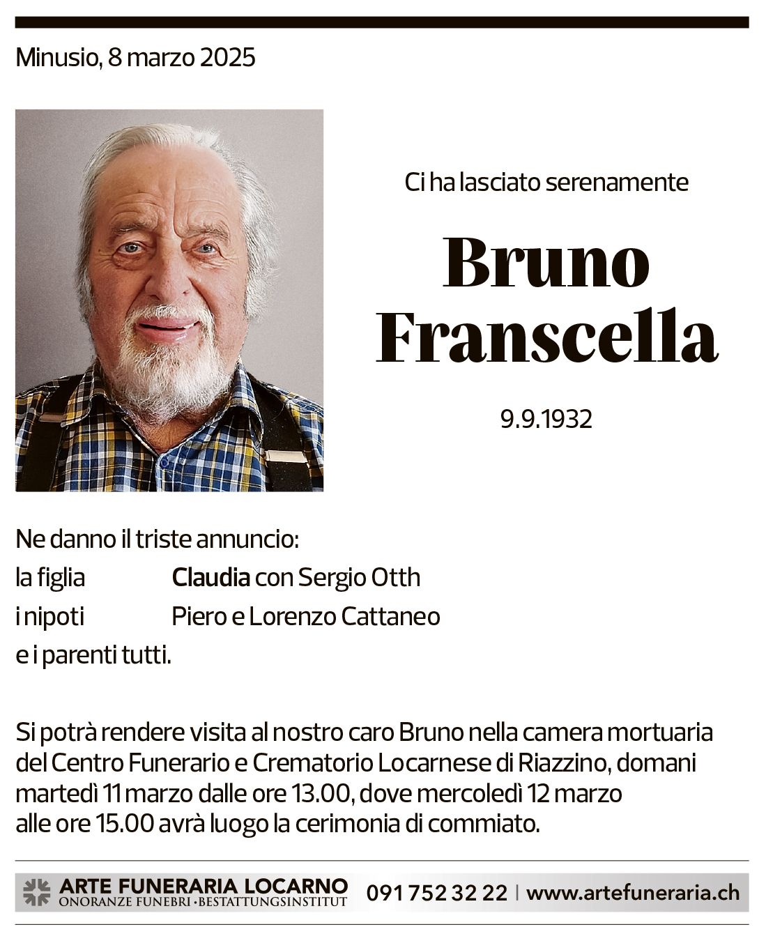 Annuncio funebre Bruno Franscella