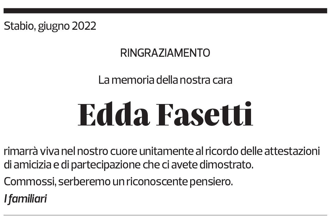 Annuncio funebre Edda Fasetti