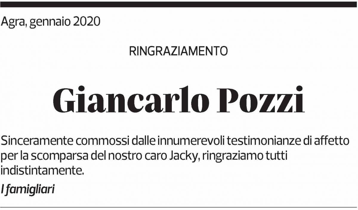 Annuncio funebre Giancarlo Pozzi