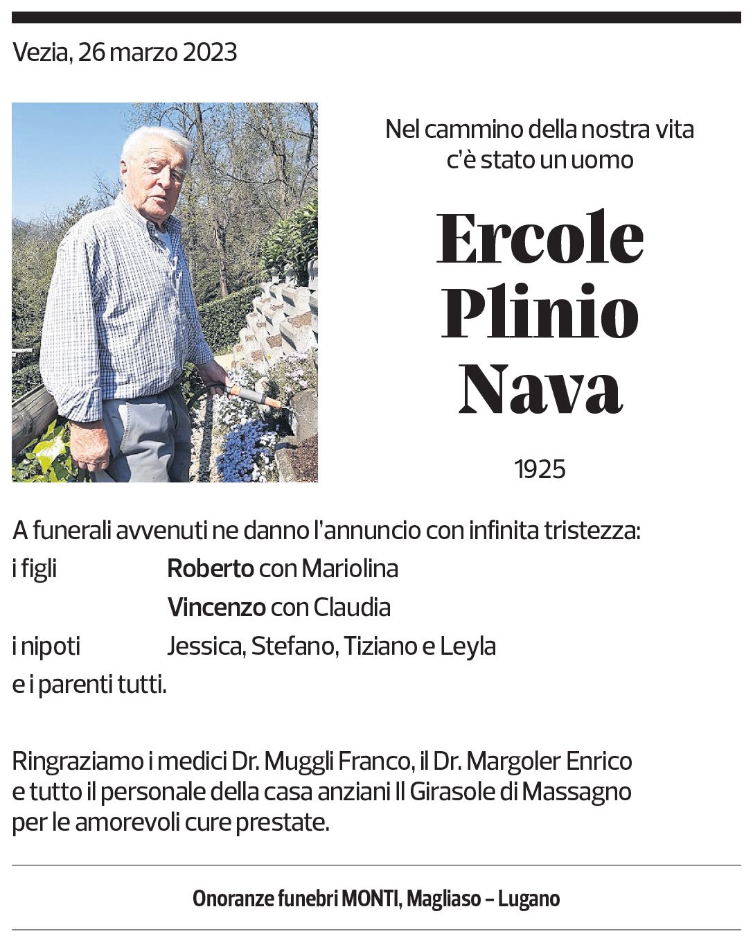 Annuncio funebre Ercole Plinio Nava