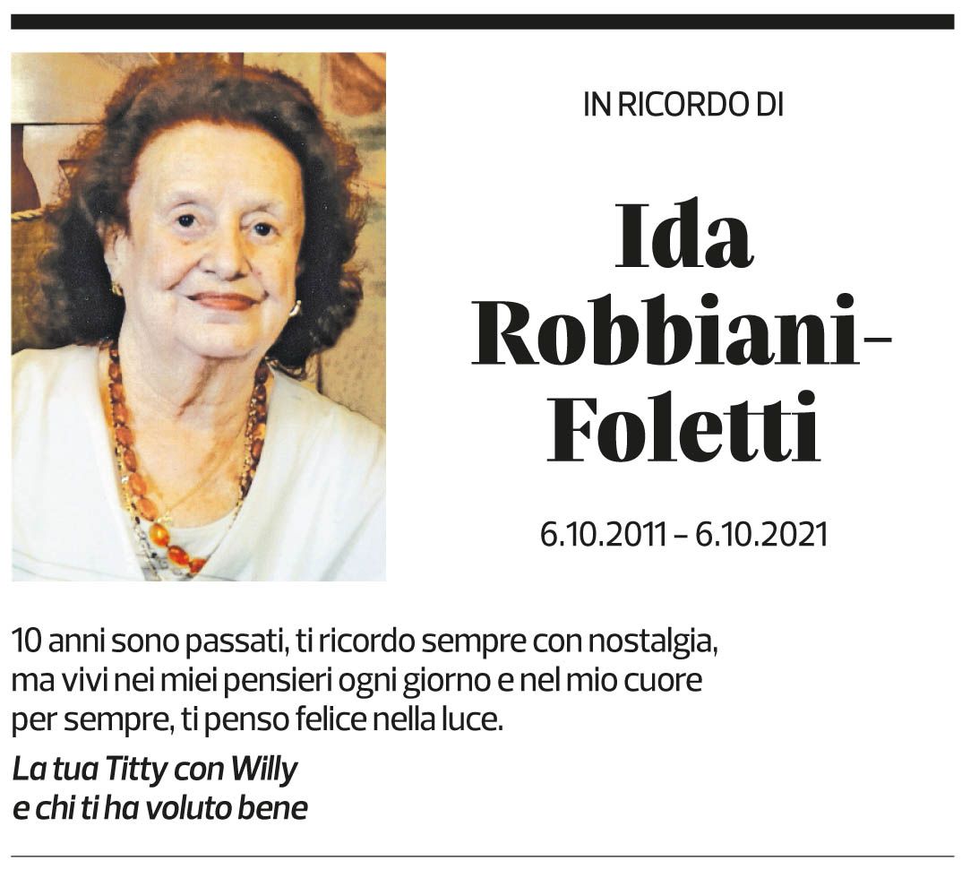 Annuncio funebre Ida Robbiani-foletti