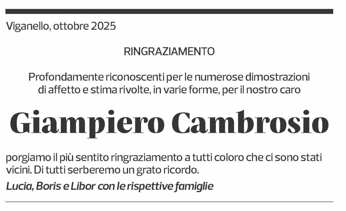 Annuncio funebre Giampiero Cambrosio