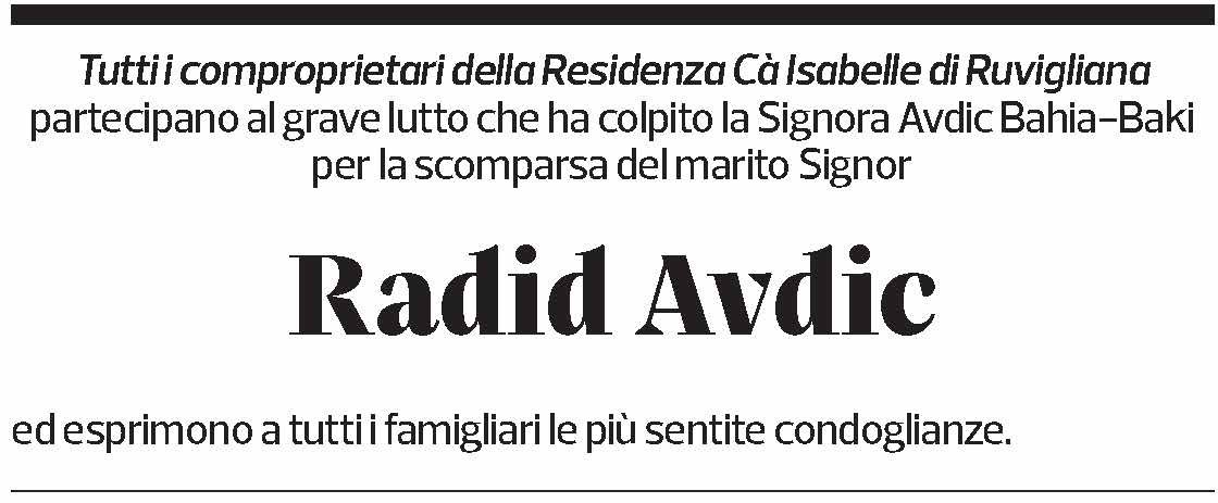 Annuncio funebre Radid Avdic