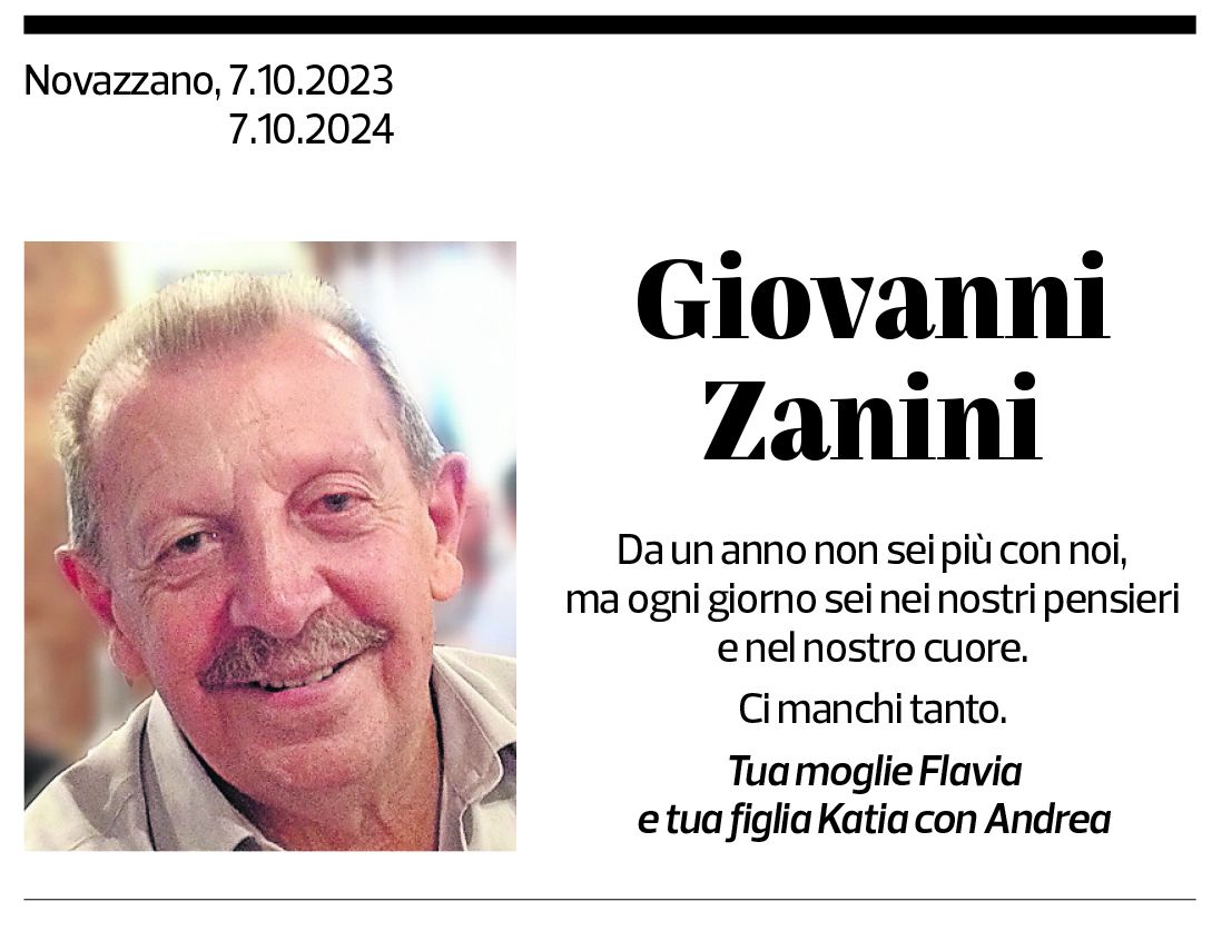 Annuncio funebre Giovanni Zanini