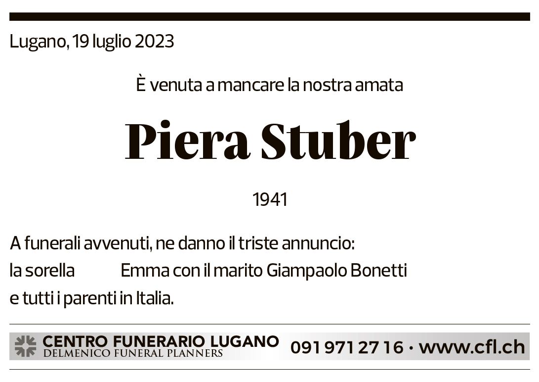 Annuncio funebre Piera Stuber