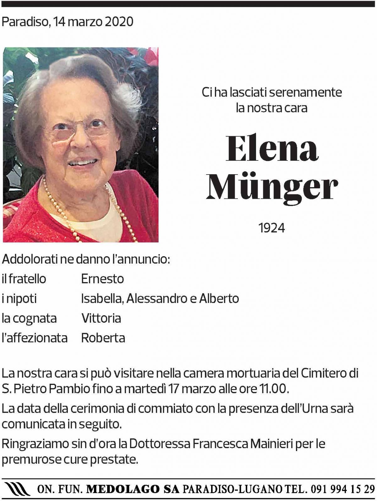 Annuncio funebre Elena Münger