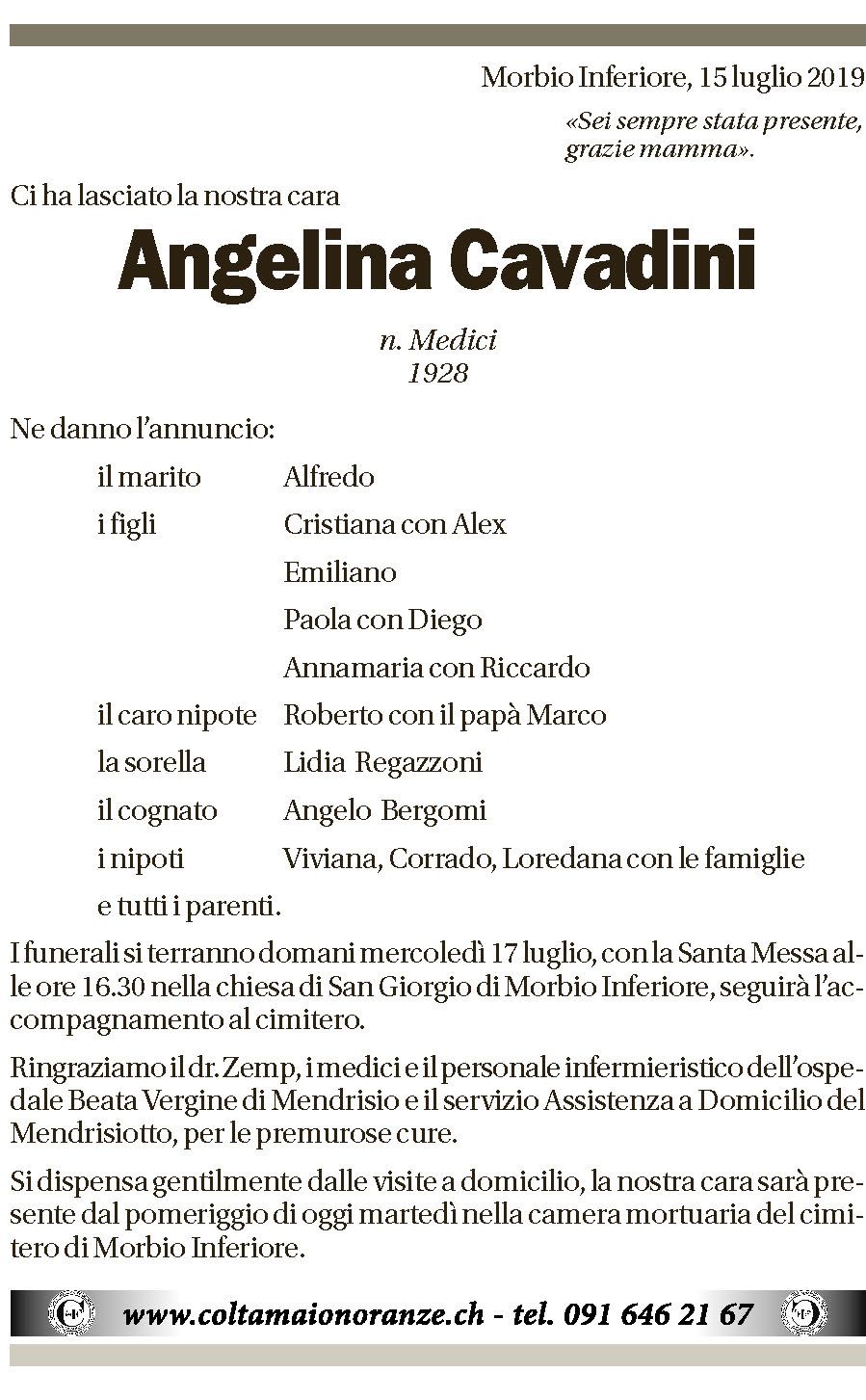 Annuncio funebre Angelina Cavadini