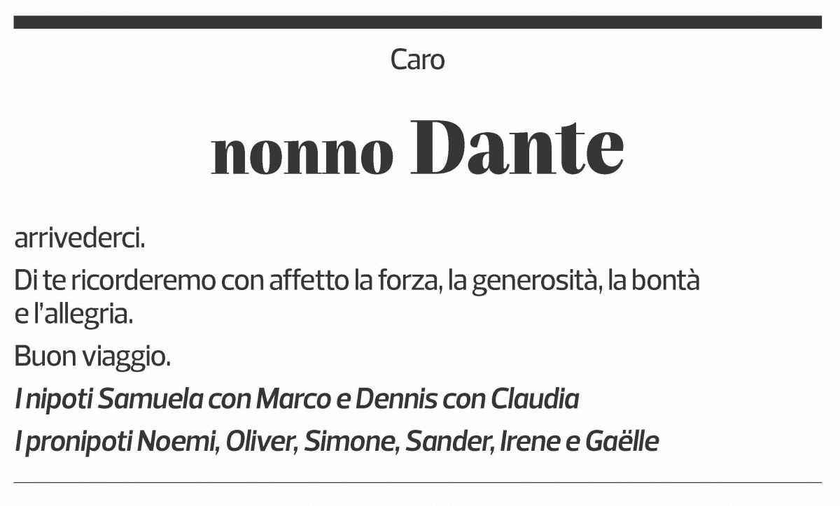 Annuncio funebre Dante Daldini