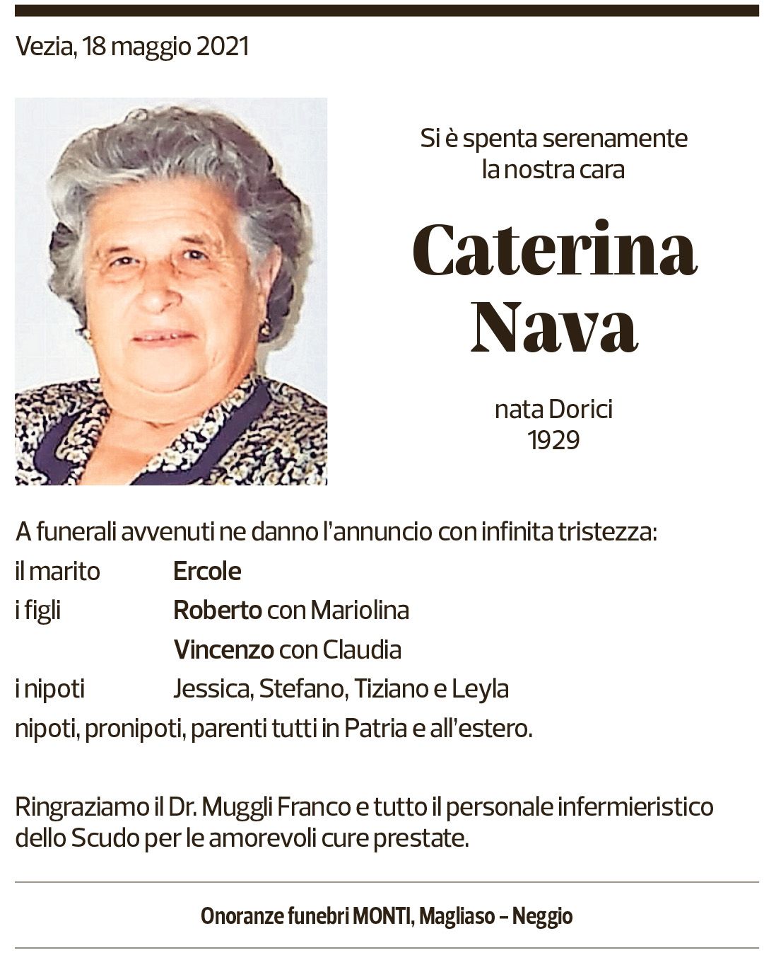 Annuncio funebre Caterina Nava