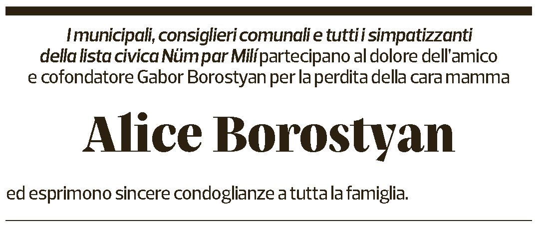 Annuncio funebre Alice Borostyan
