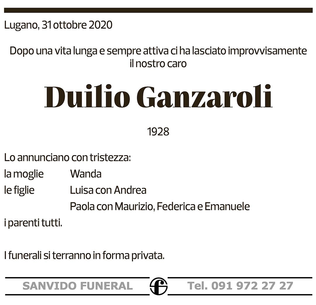 Annuncio funebre Duilio Ganzaroli