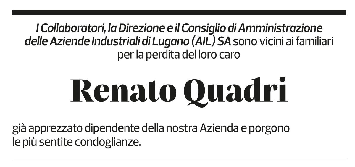 Annuncio funebre Renato Quadri