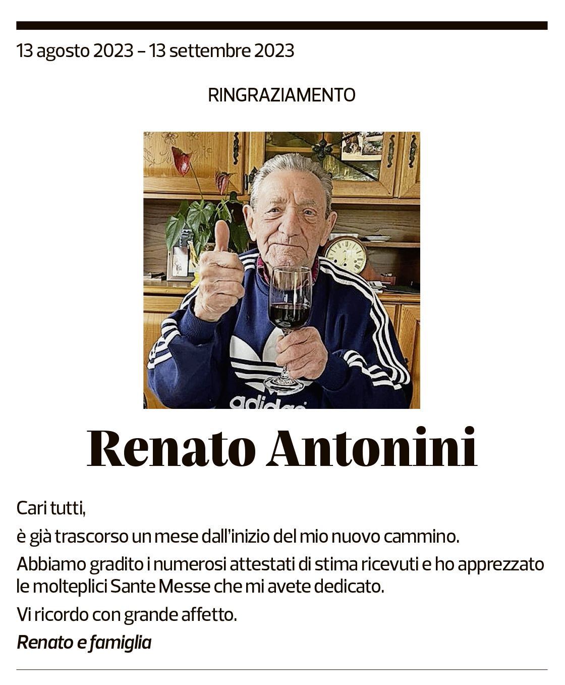 Annuncio funebre Renato Antonini