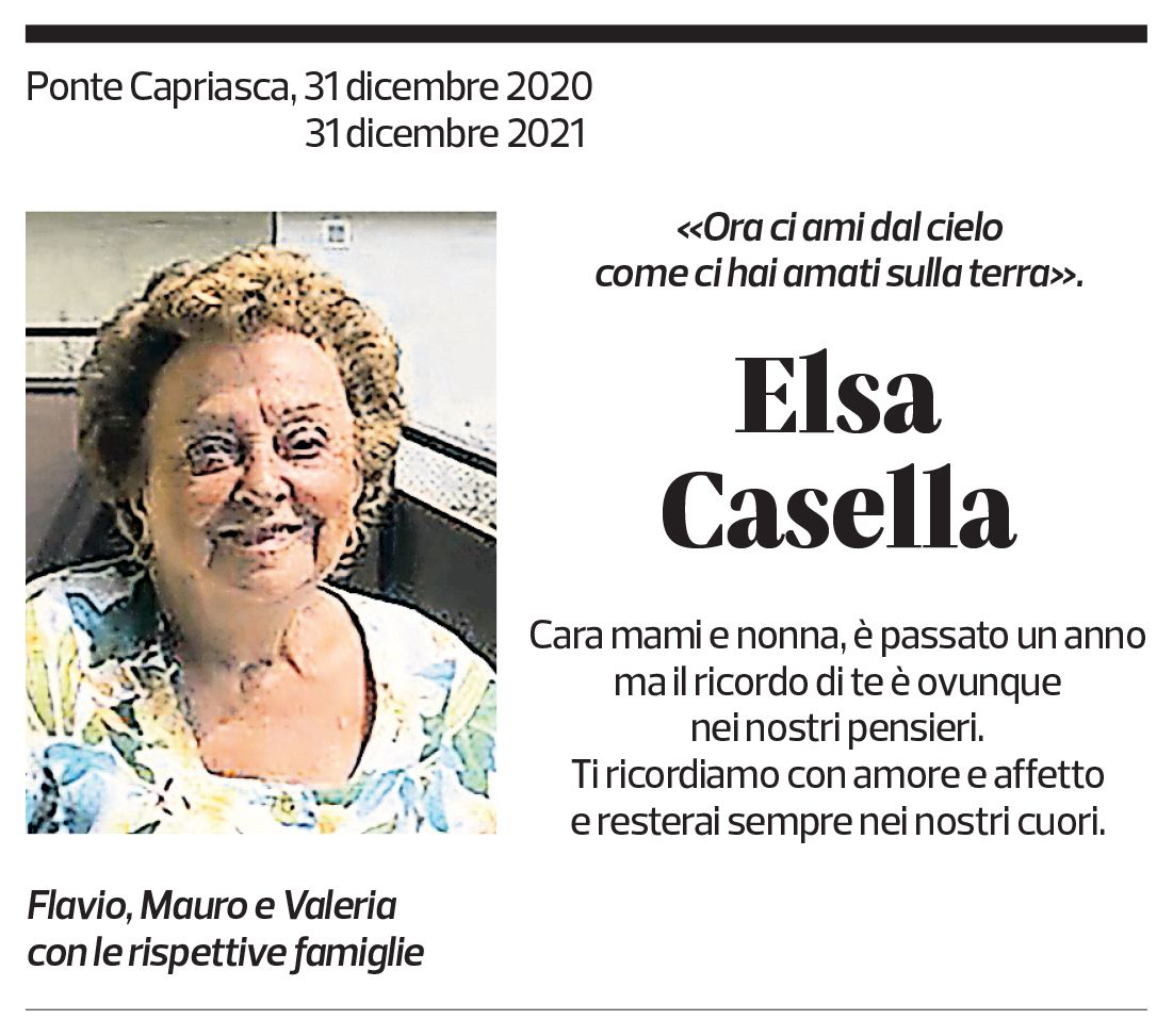 Annuncio funebre Elsa Casella