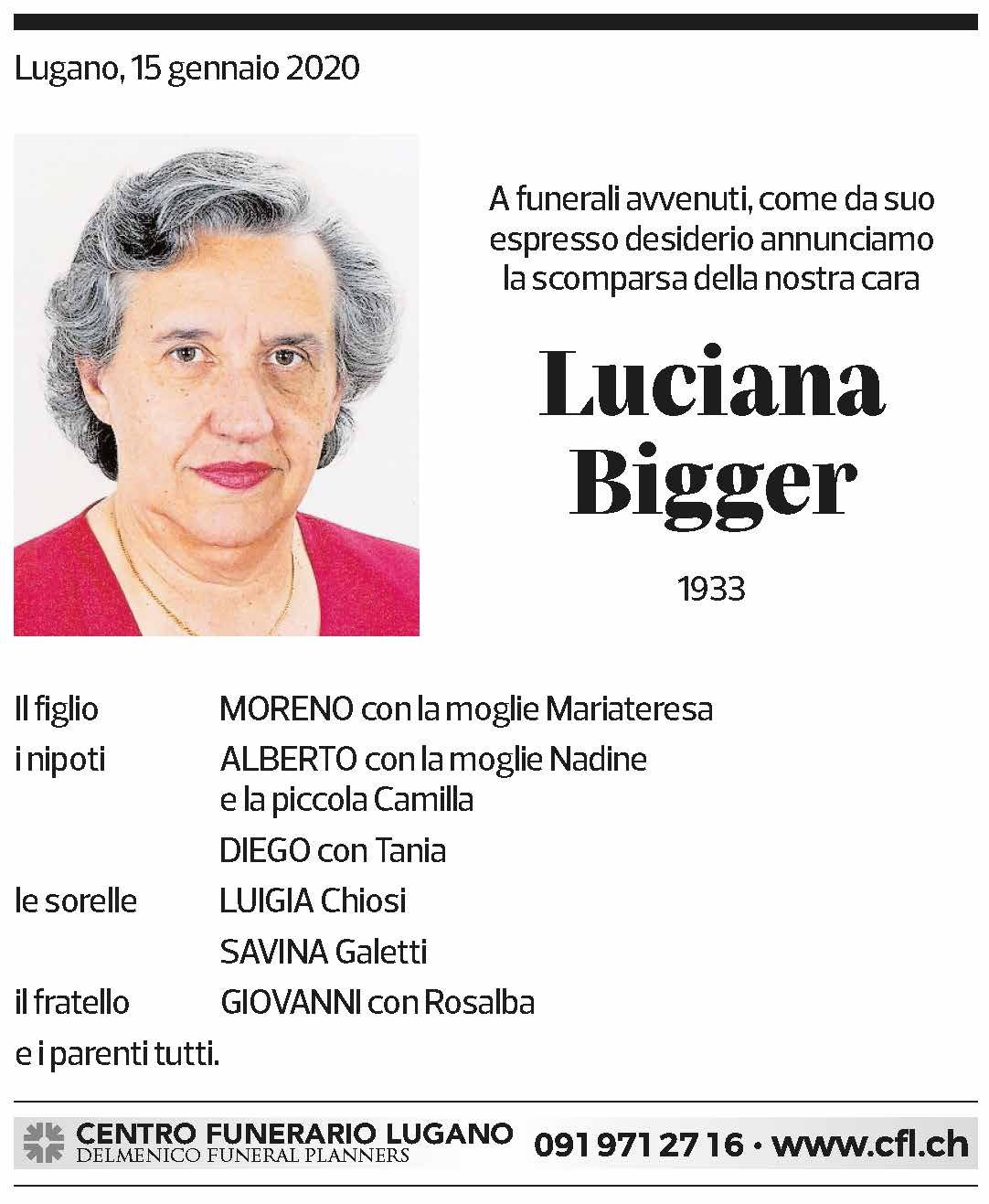 Annuncio funebre Luciana Bigger