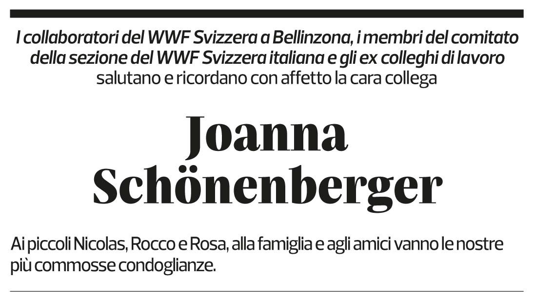 Annuncio funebre Joanna Schönenberger