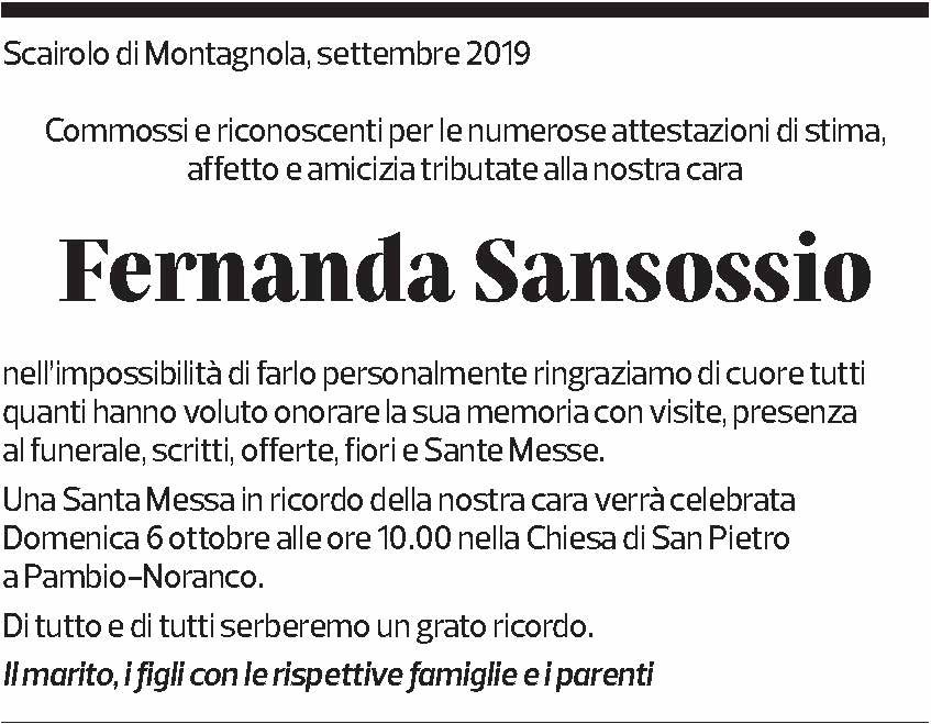 Annuncio funebre Fernanda Sansossio
