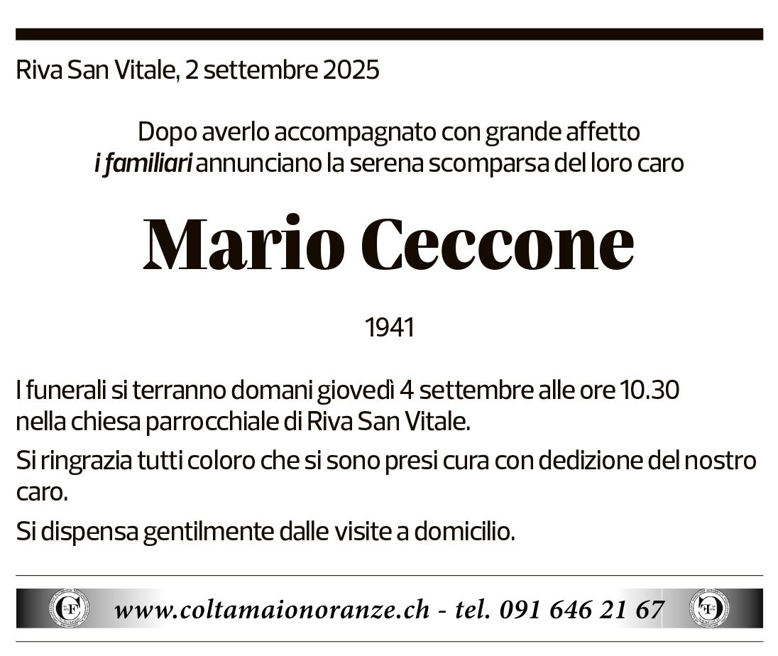 Annuncio funebre Mario Ceccone
