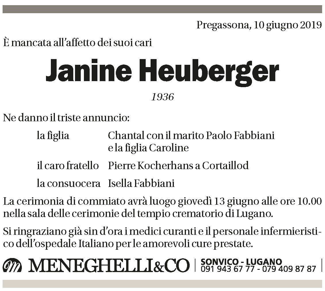 Annuncio funebre Janine Heuberger