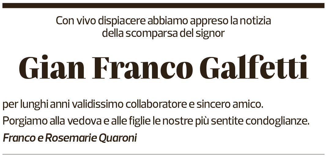 Annuncio funebre Gian Franco Galfetti