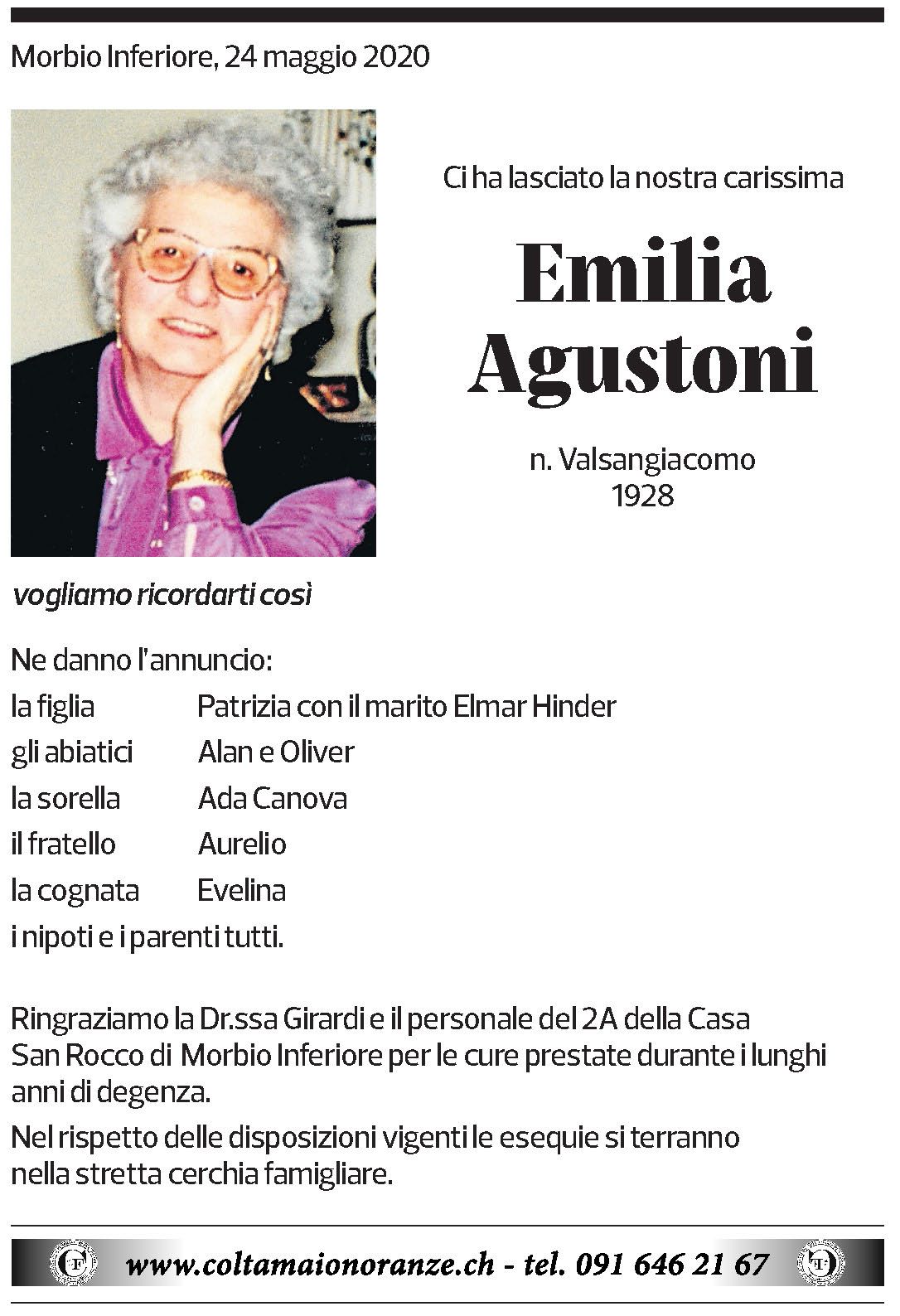 Annuncio funebre Emilia Agustoni