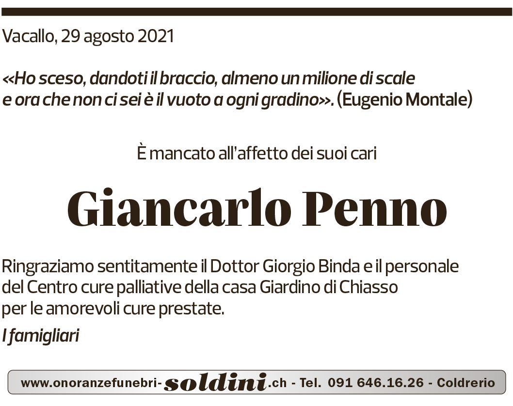 Annuncio funebre Giancarlo Penno