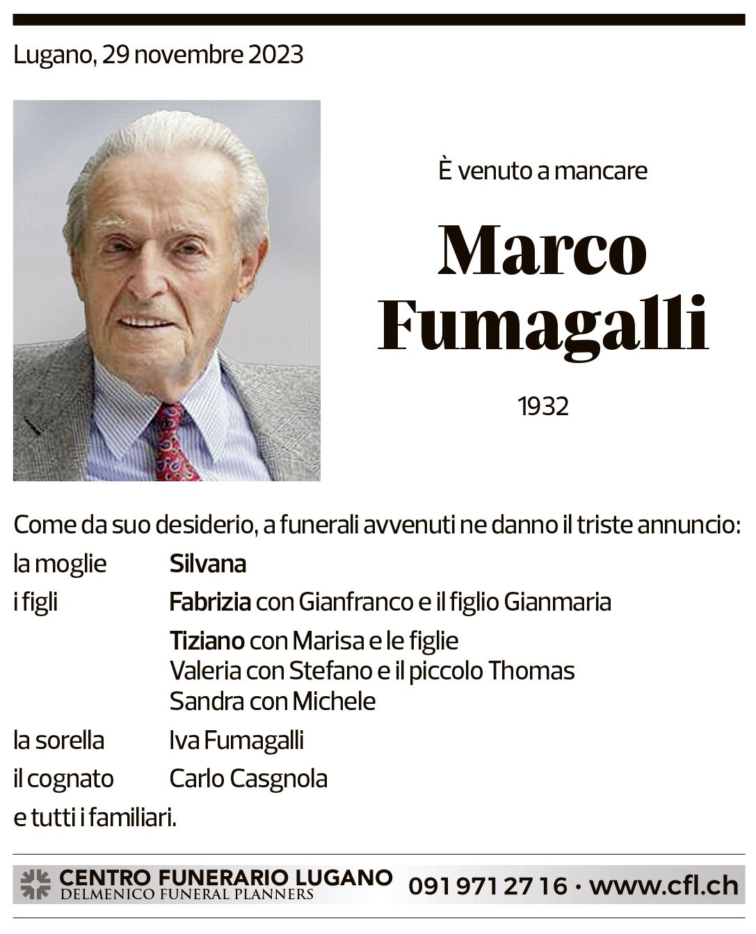 Annuncio funebre Marco Fumagalli