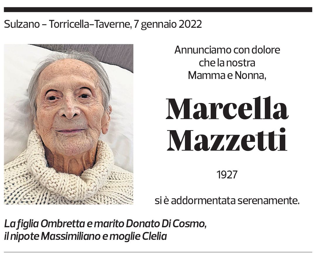 Annuncio funebre Marcella Mazzetti