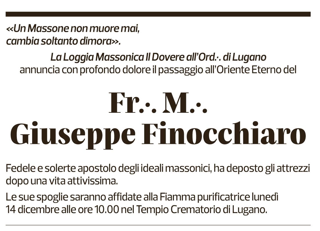 Annuncio funebre Giuseppe Finocchiaro