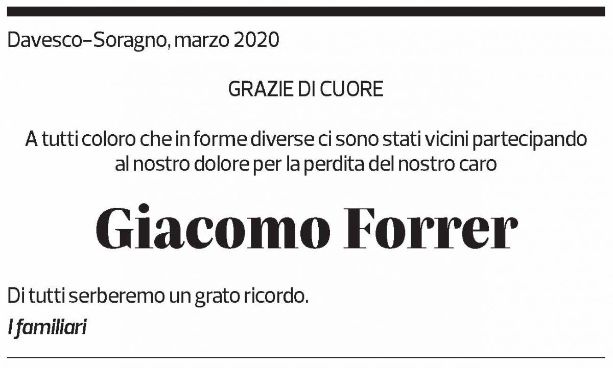 Annuncio funebre Giacomo Forrer