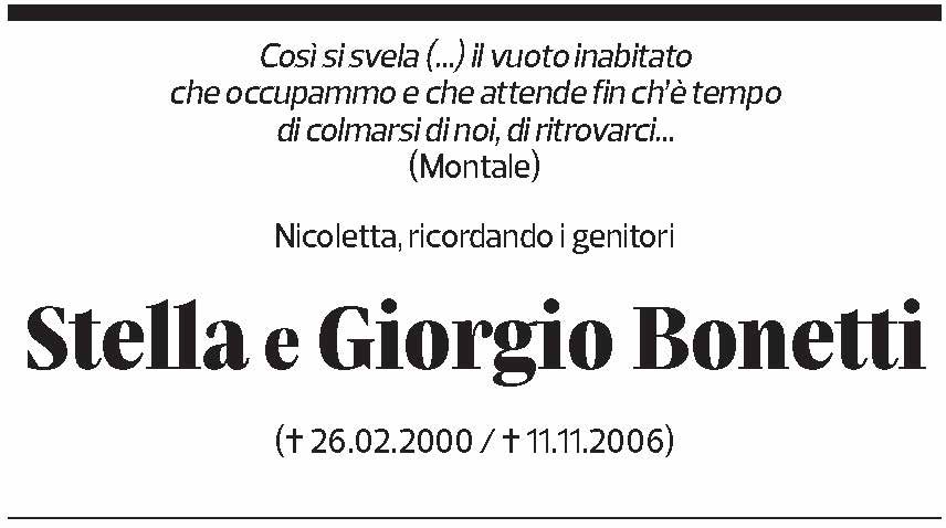 Annuncio funebre Stella Bonetti Giorgio Bonetti
