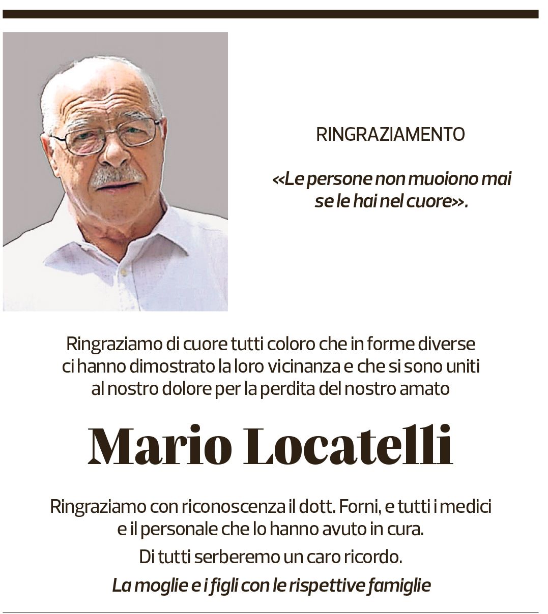 Annuncio funebre Mario Locatelli