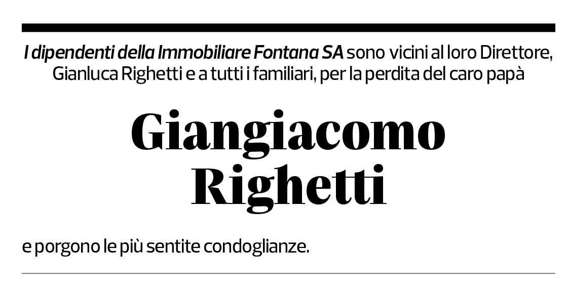 Annuncio funebre Giangiacomo Righetti