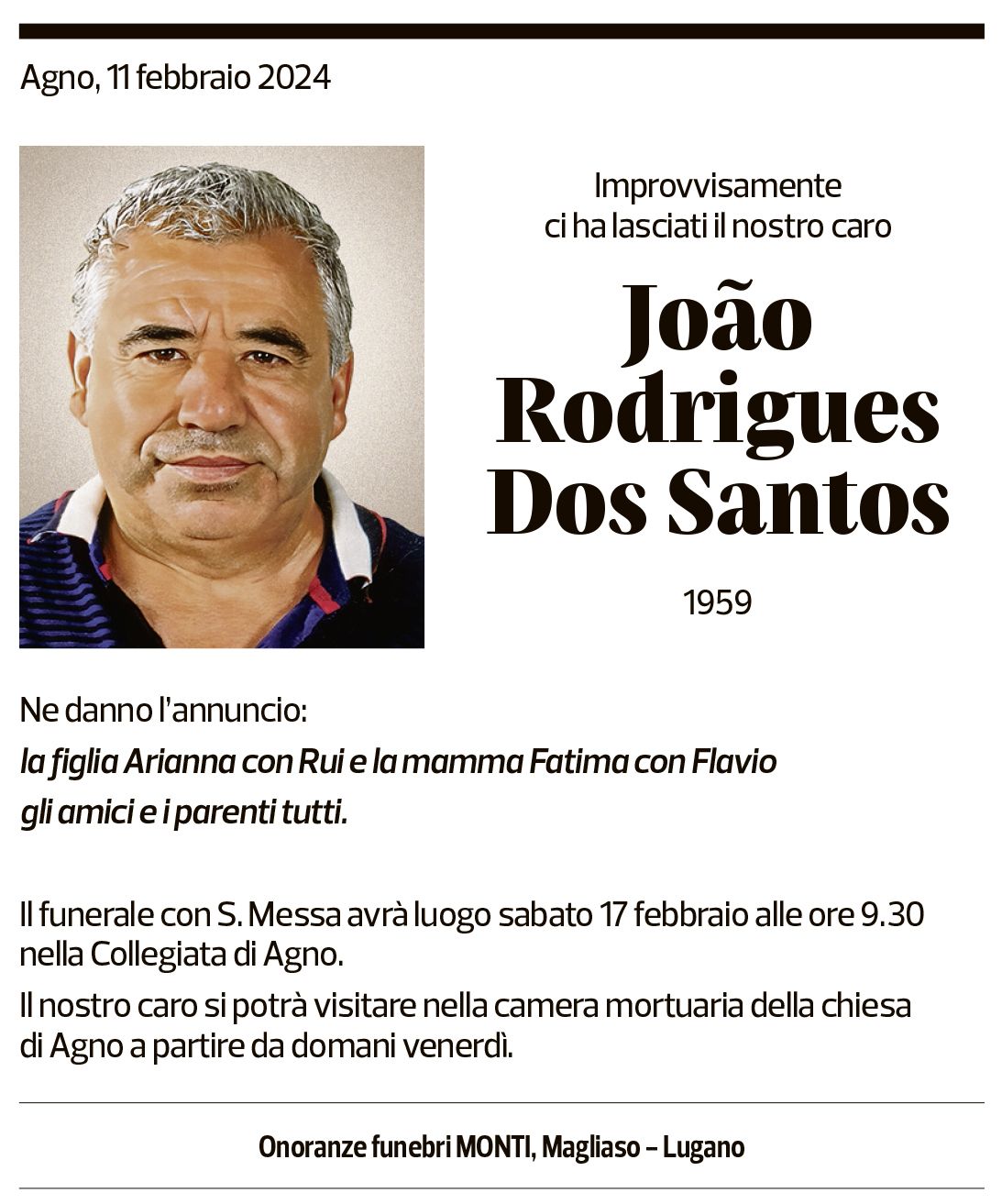 Annuncio funebre João Rodrigues Dos Santos