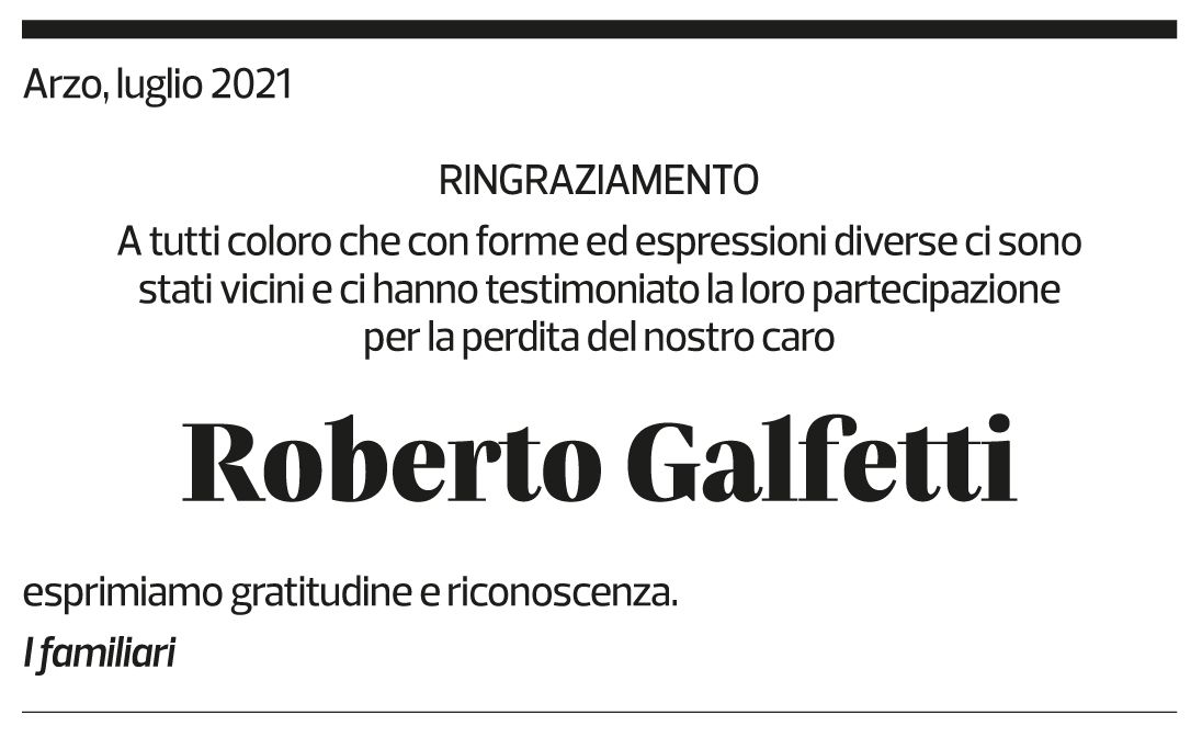 Annuncio funebre Roberto Galfetti