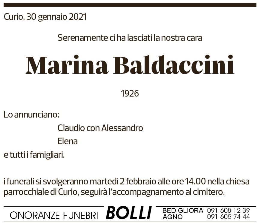 Annuncio funebre Marina Baldaccini