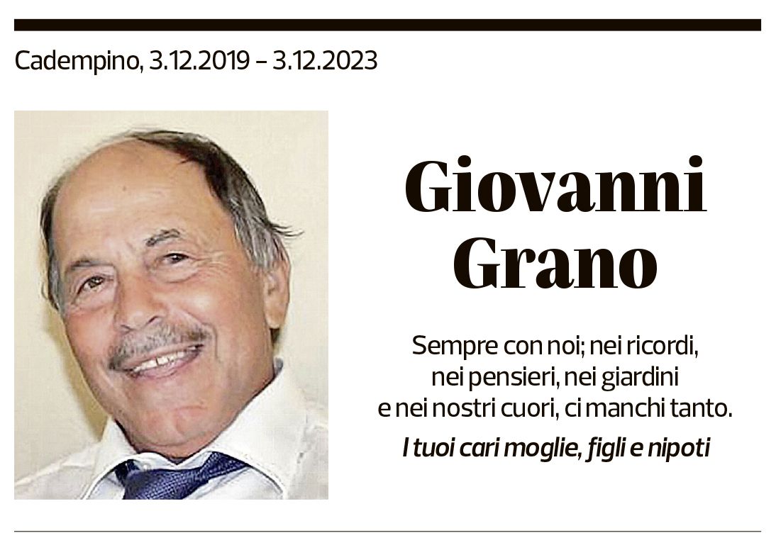 Annuncio funebre Giovanni Grano