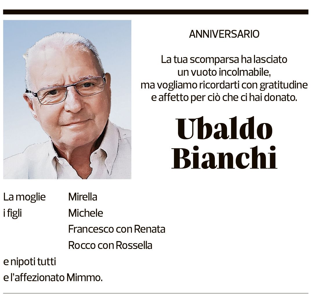 Annuncio funebre Ubaldo Bianchi