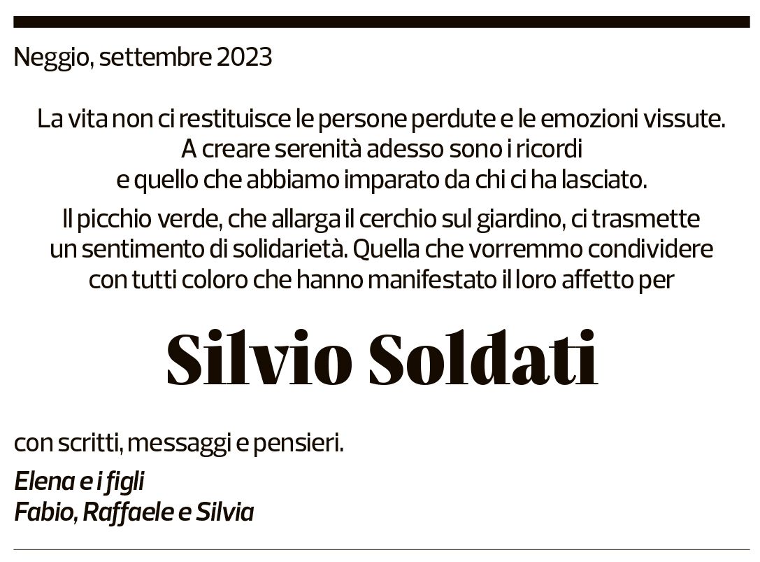 Annuncio funebre Silvio Soldati