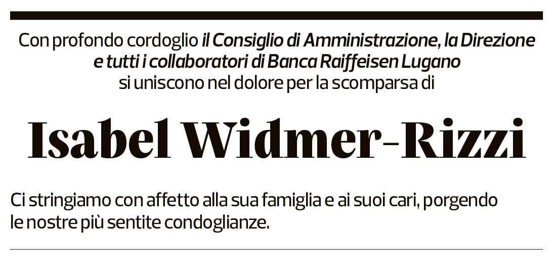 Annuncio funebre Isabel Widmer-rizzi