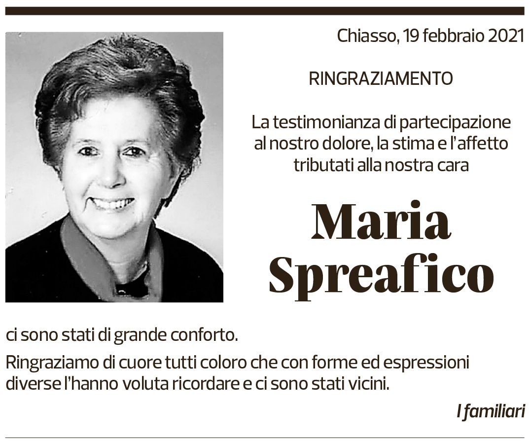 Annuncio funebre Maria Spreafico