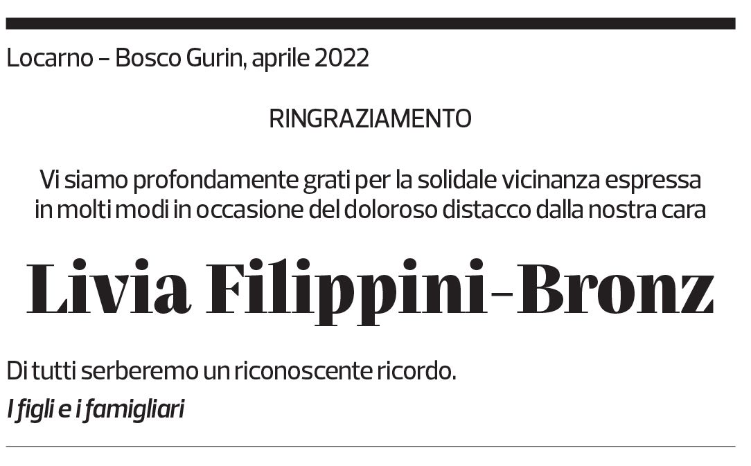 Annuncio funebre Livia Filippini-bronz