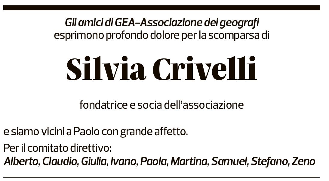 Annuncio funebre Silvia Crivelli