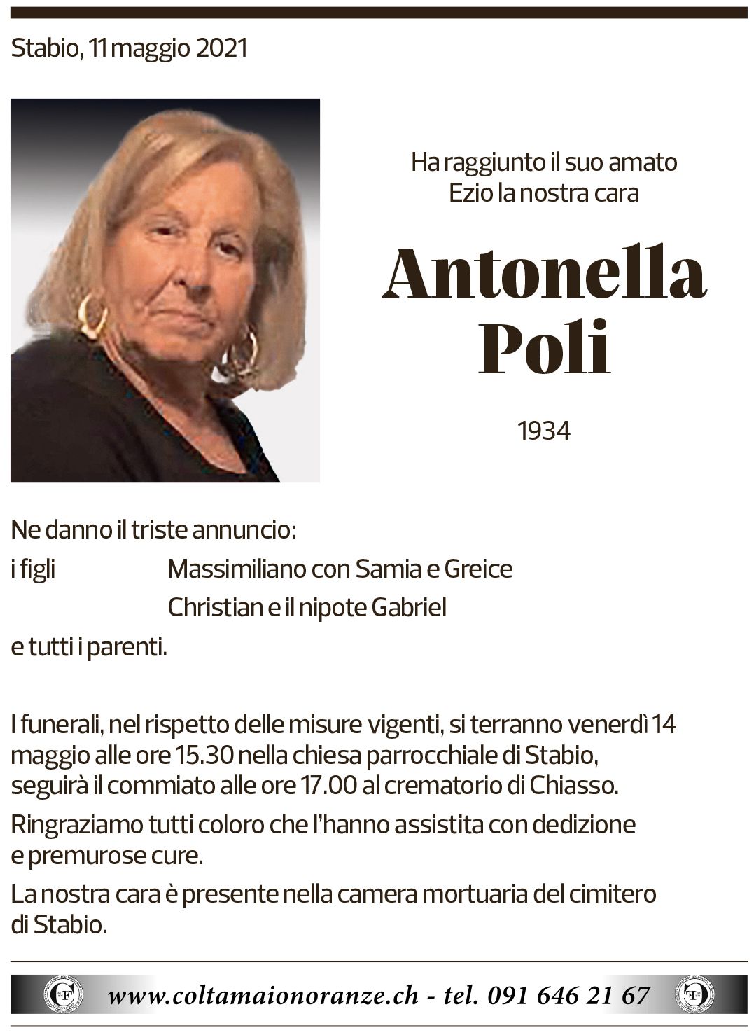 Annuncio funebre Antonella Poli