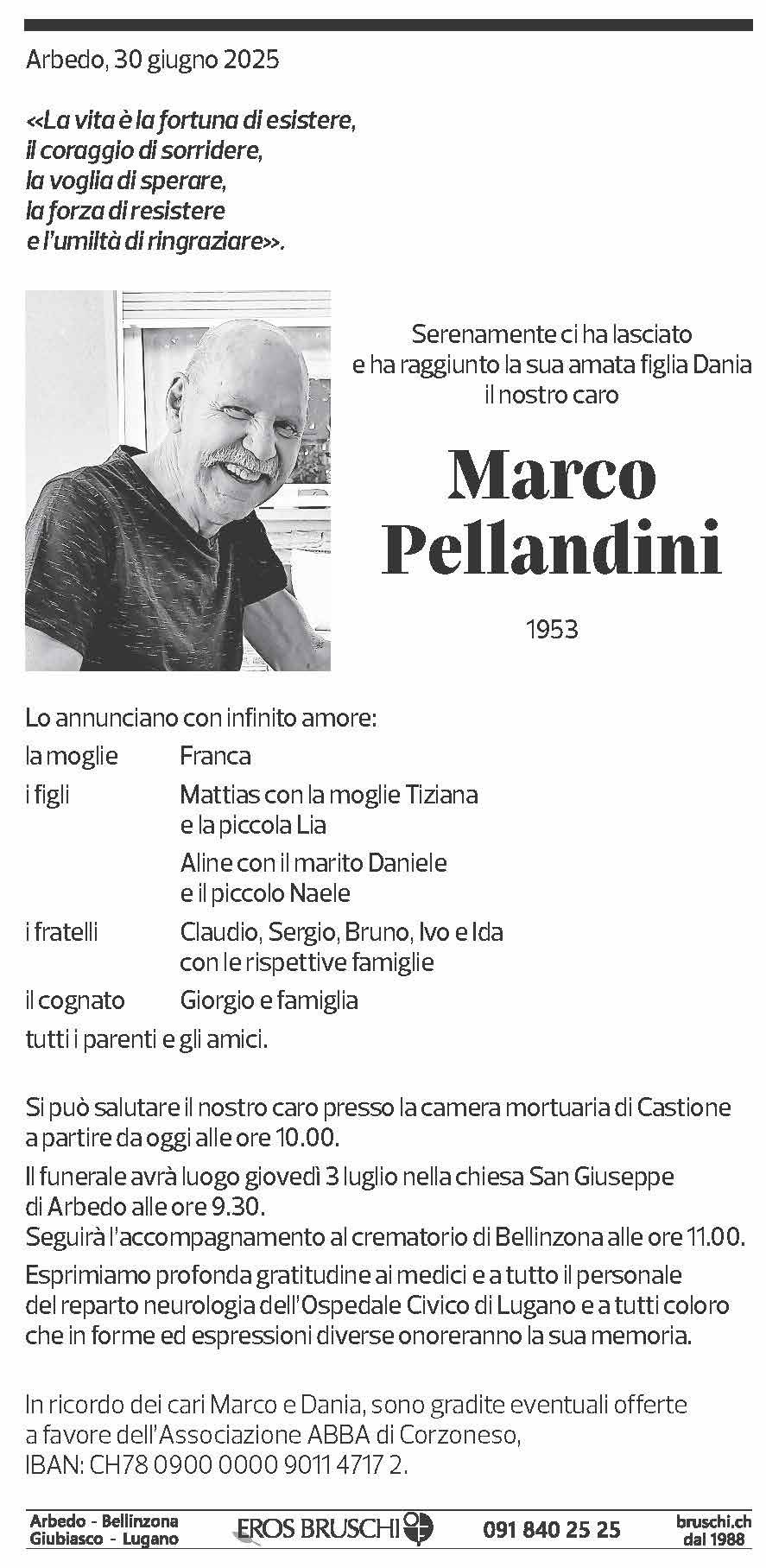 Annuncio funebre Marco Pellandini