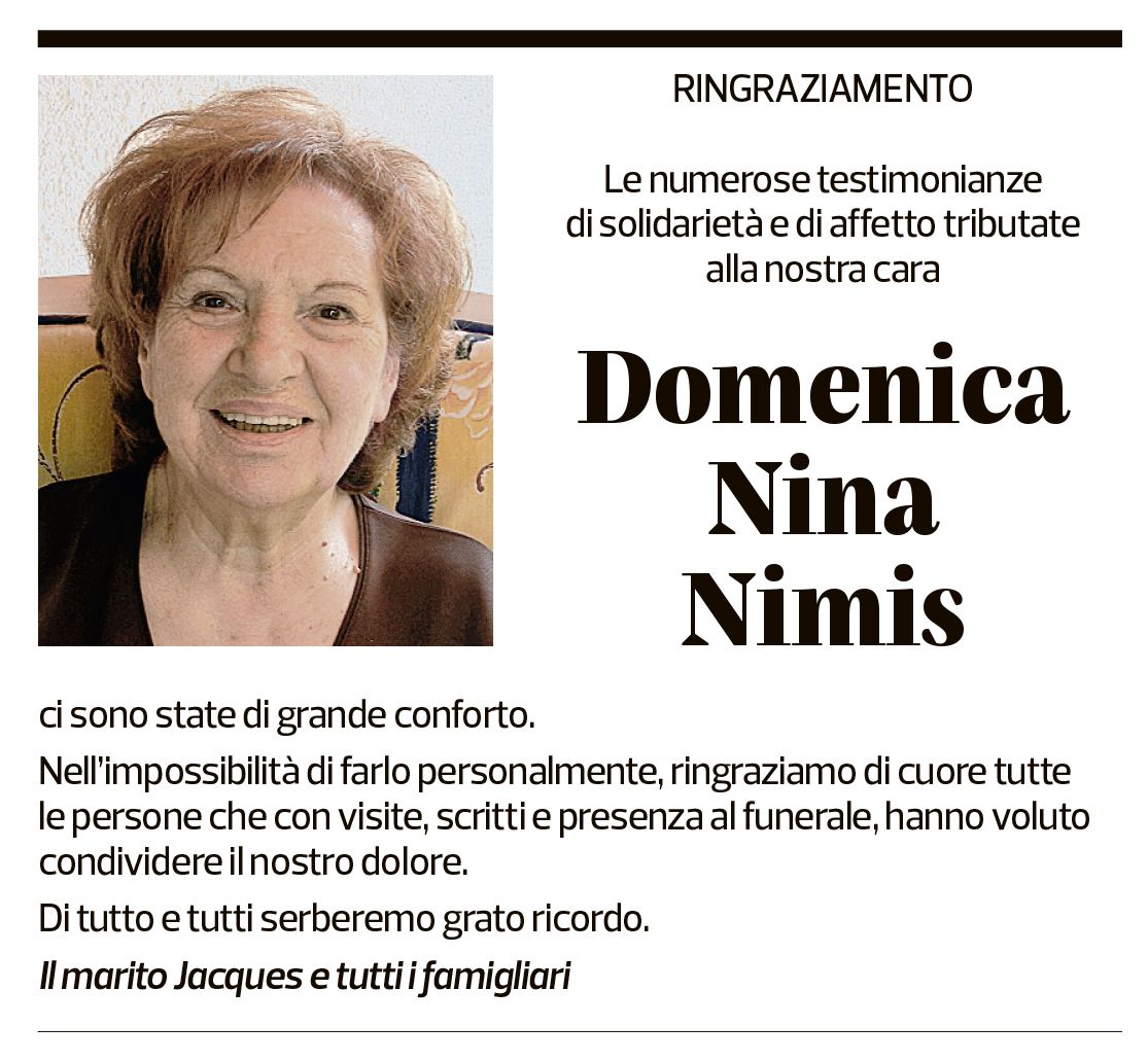 Annuncio funebre Domenica Nina Nimis