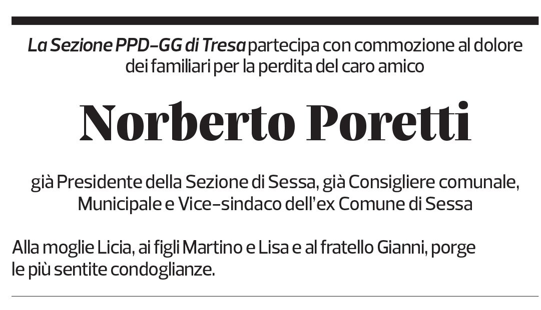 Annuncio funebre Norberto Poretti