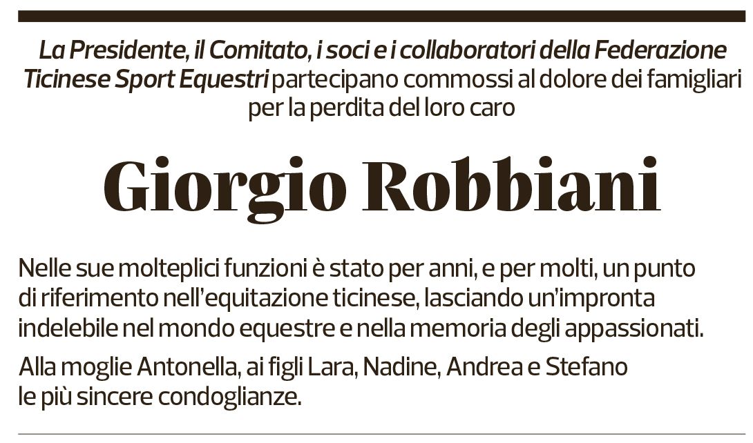 Annuncio funebre Giorgio Robbiani