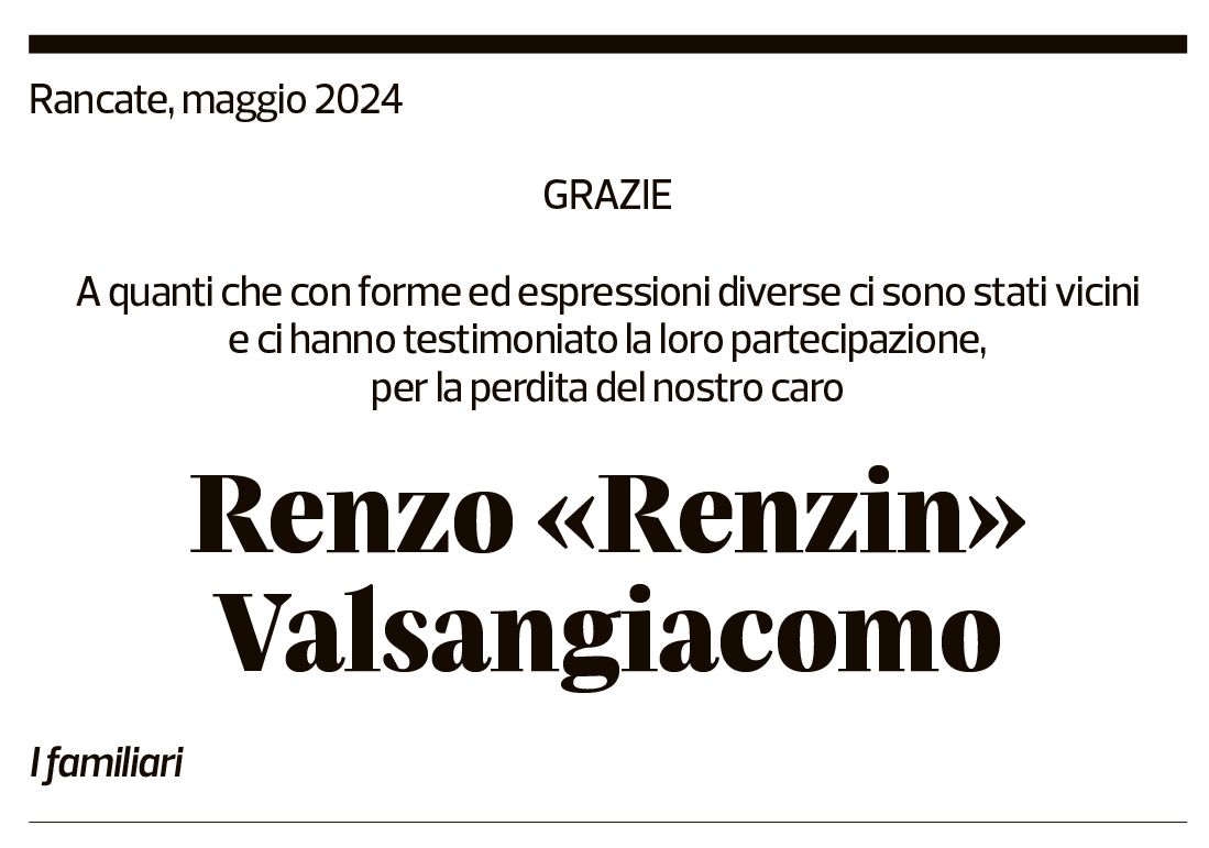 Annuncio funebre Renzo Valsangiacomo